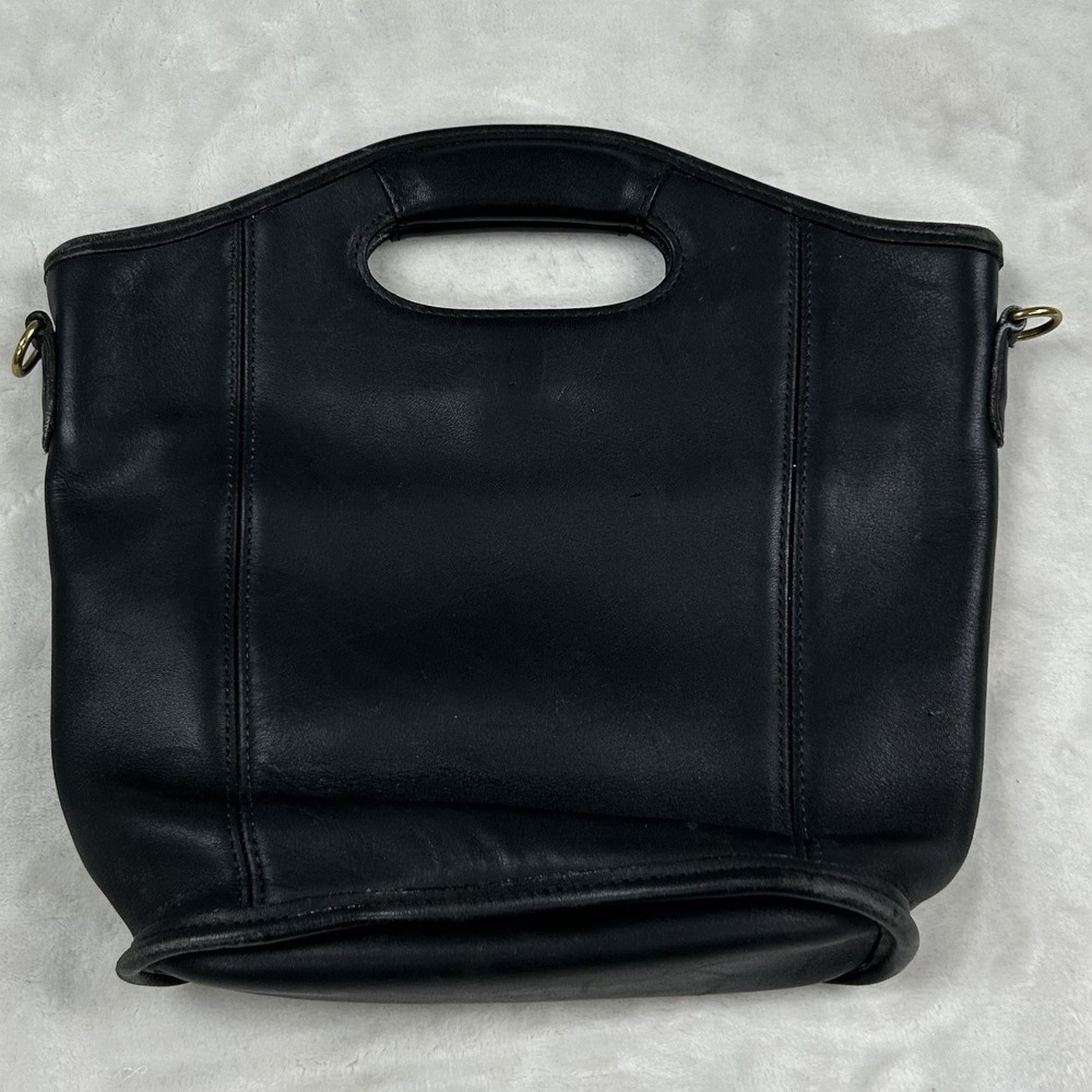 Coach Tote Bag Womens Small Black Leather Vintage Top Handle Brass B4